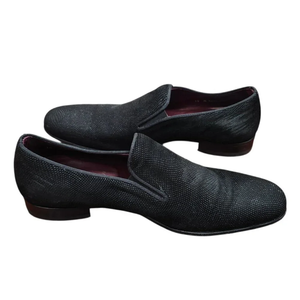 Mezlan Crespi Venetian Loafers Men’s 10M Black Glass Suede Slip-On Dress Shoes